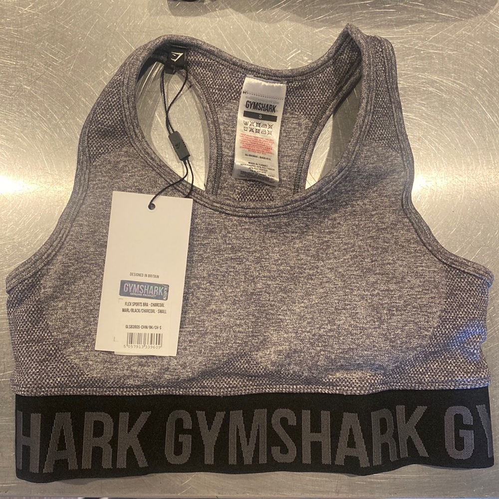 Gymshark Flex Sports Bra - Charcoal Marl/Black/Charcoal - Small